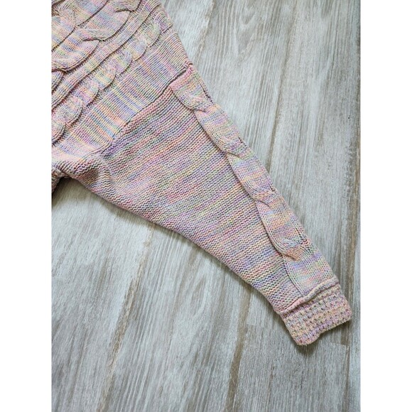 Urban Outfitters Oversized Crop Cable Knit Sweater V Neck Pastel Rainbow S EUC - Picture 5 of 8
